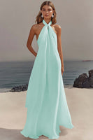 Load image into Gallery viewer, White Sheath Halter Chiffon Long Graduation Dress