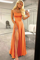 Load image into Gallery viewer, Fuchsia Halter Backless A Line Satin Prom Dress with Slit