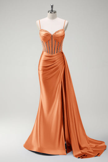 Sparkly Royal Blue Mermaid Corset Satin Long Prom Dress
