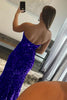 Load image into Gallery viewer, Orange Mermaid Strapless Sequins Long Prom Dress with Slit