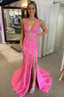 Load image into Gallery viewer, Light Blue Halter Neck Mermaid Corset Long Prom Dress with Slit