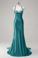 Load image into Gallery viewer, Dark Green Sparkly Beaded Corset Mermaid Spaghetti Straps Prom Dress
