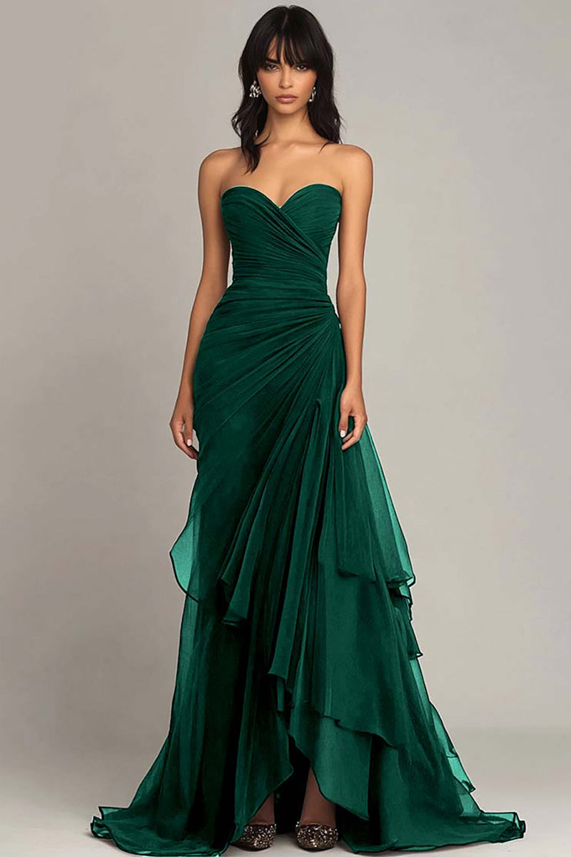 Load image into Gallery viewer, Dark Brown Sweetheart Ruched Ruffled Formal Dress
