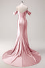 Load image into Gallery viewer, Golden Mermaid Cold Shoulder Sequined Ruched Long Prom Dress