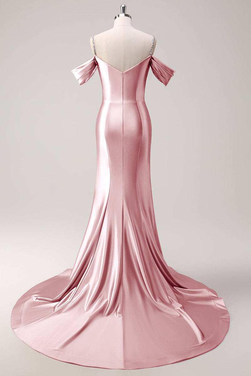 Load image into Gallery viewer, Golden Mermaid Cold Shoulder Sequined Ruched Long Prom Dress