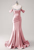 Load image into Gallery viewer, Golden Mermaid Cold Shoulder Sequined Ruched Long Prom Dress
