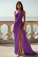 Load image into Gallery viewer, Chiffon Ivory One Shoulder Maxi Sheath Beach Engagement Dress with Slit