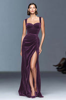 Load image into Gallery viewer, Burgundy A-Line Velvet Ruched Long Formal Dress