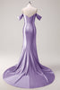 Load image into Gallery viewer, Golden Mermaid Cold Shoulder Sequined Ruched Long Prom Dress