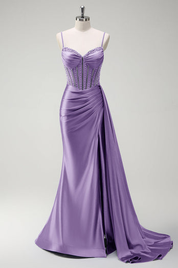 Sparkly Royal Blue Mermaid Corset Satin Long Prom Dress