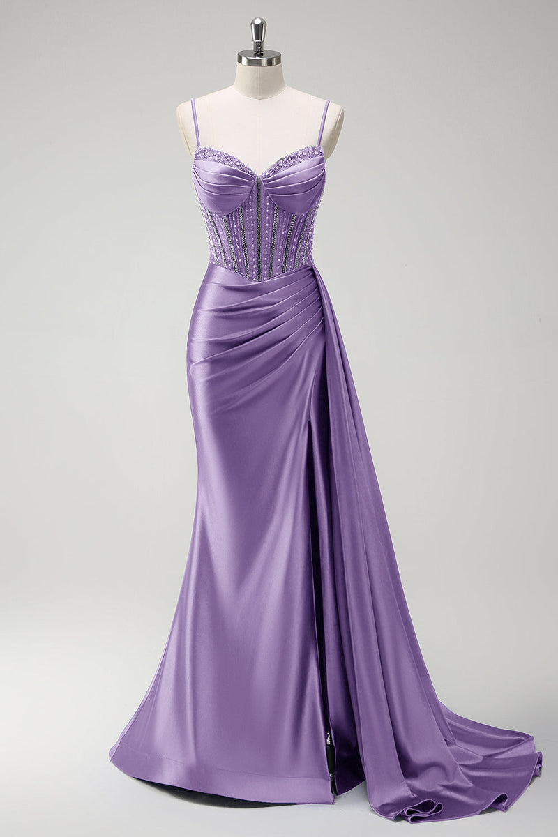 Load image into Gallery viewer, Sparkly Royal Blue Mermaid Corset Satin Long Prom Dress