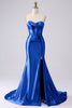 Load image into Gallery viewer, Sparkly Darrk Navy Mermaid Sweetheart Corset Long Prom Dress with Slit