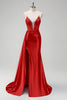 Load image into Gallery viewer, Navy Mermaid V Neck Corset Beaded Prom Dress with Slit