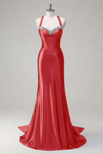 Dark Green Sparkly Beaded Corset Mermaid Spaghetti Straps Prom Dress