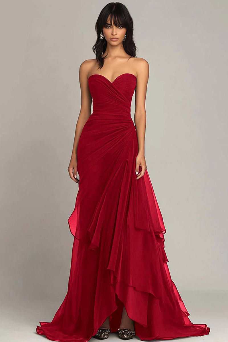 Load image into Gallery viewer, Dark Brown Sweetheart Ruched Ruffled Formal Dress