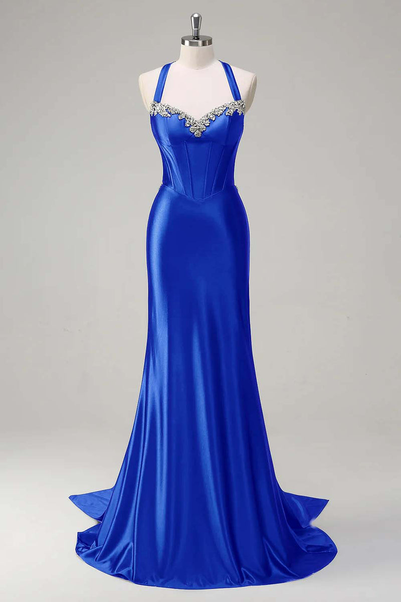 Load image into Gallery viewer, Dark Green Sparkly Beaded Corset Mermaid Spaghetti Straps Prom Dress
