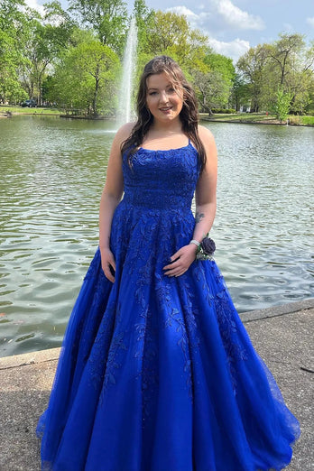 A-Line Spaghetti Straps Lavender Pricess Prom Dress with Appliques