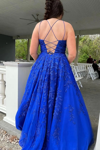 Princess Yellow Appliques Spaghetti Straps Prom Dress