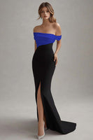 Load image into Gallery viewer, Matte Satin Sheath Off the Shoulder Black Tie Dress