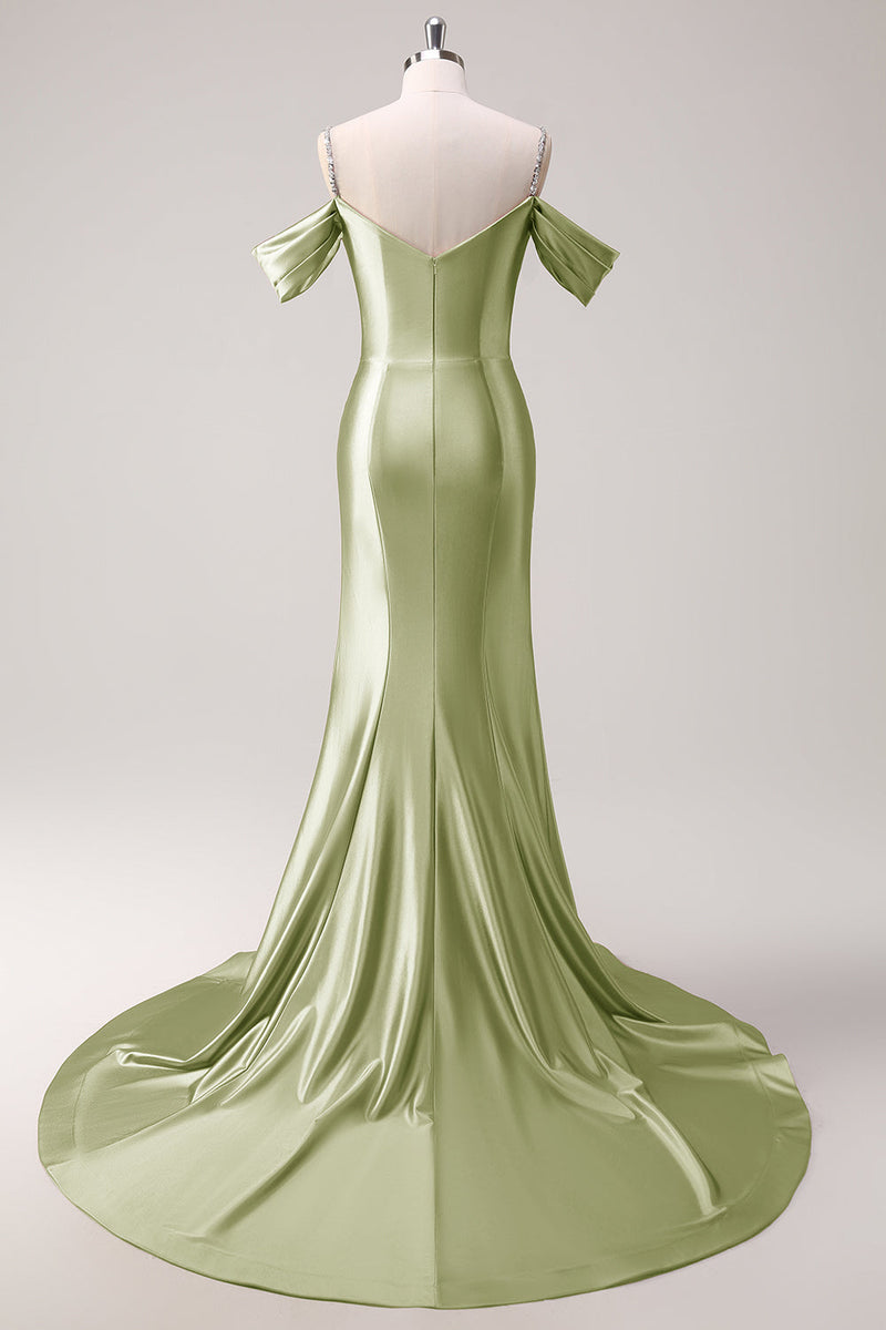 Load image into Gallery viewer, Golden Mermaid Cold Shoulder Sequined Ruched Long Prom Dress
