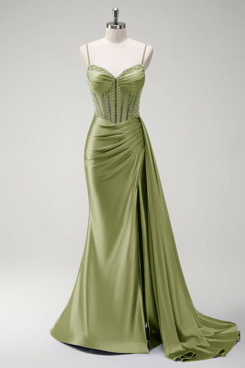 Sparkly Royal Blue Mermaid Corset Satin Long Prom Dress