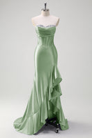 Load image into Gallery viewer, Sparkly Grey Blue Mermaid Strapless Corset Long Prom Dress