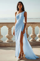 Load image into Gallery viewer, Chiffon Ivory One Shoulder Maxi Sheath Beach Engagement Dress with Slit