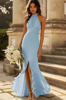 Load image into Gallery viewer, Halter Dusty Sage Mermaid Ruffles Chiffon Bridesmaid Dress