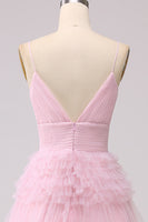 Load image into Gallery viewer, A Line Spaghetti Straps Pink Princess Prom Dress with Ruffles