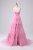 Load image into Gallery viewer, A Line Spaghetti Straps Pink Princess Prom Dress with Ruffles