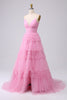 Load image into Gallery viewer, A Line Spaghetti Straps Pink Princess Prom Dress with Ruffles