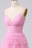 Load image into Gallery viewer, A Line Spaghetti Straps Pink Princess Prom Dress with Ruffles