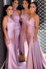Load image into Gallery viewer, One Shoulder Purple Satin Bridesmaid Dress With Pleated Side Draping
