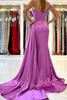 Load image into Gallery viewer, One Shoulder Purple Satin Bridesmaid Dress With Pleated Side Draping