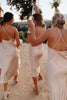 Load image into Gallery viewer, Champagne Cowl Neck Tea-Length Satin Bridesmaid Dress with Sleeveless