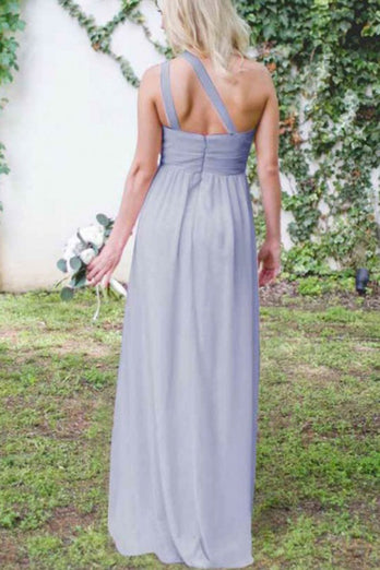 Lavender A Line One Shoulder Chiffon Bridesmaid Dress With Pleated
