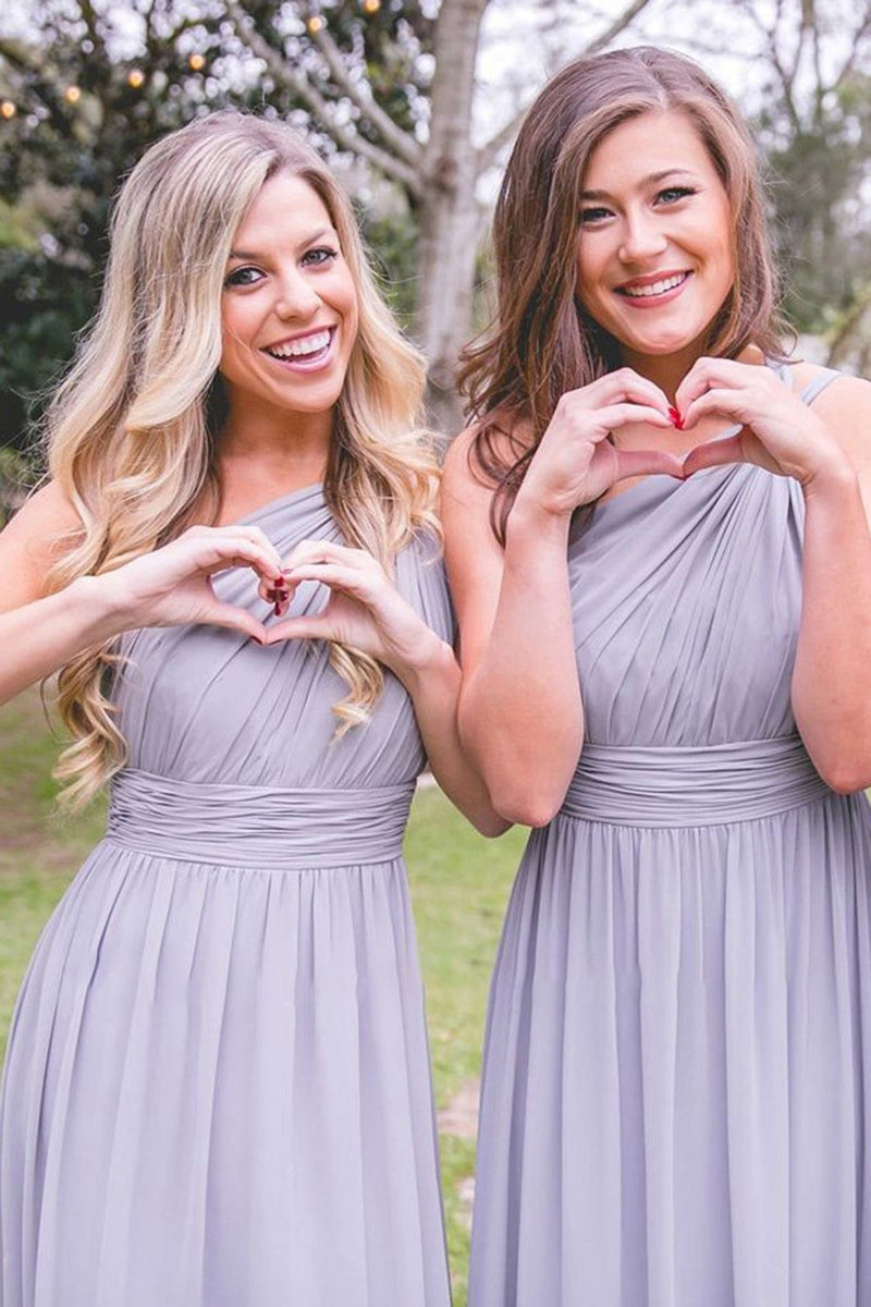 Load image into Gallery viewer, Lavender A Line One Shoulder Chiffon Bridesmaid Dress With Pleated