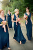Load image into Gallery viewer, V-neck A Line Blue Bridesmaid Dresses with Pleated