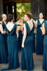 Load image into Gallery viewer, V-neck A Line Blue Bridesmaid Dresses with Pleated