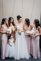 Load image into Gallery viewer, Pink Cowl Neck Satin Bridesmaid Dress With Pleated