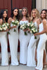 Load image into Gallery viewer, White Square Neck Satin Bridesmaid Dress With Split