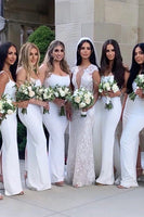 Load image into Gallery viewer, White Square Neck Satin Bridesmaid Dress With Split