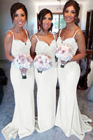 Load image into Gallery viewer, Ivory Sweetheart Satin Bridesmaid Dresses With Lace