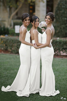 Ivory Sweetheart Satin Bridesmaid Dresses With Lace