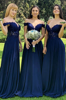 Load image into Gallery viewer, Off-the-Shoulder A-line Chiffon Bridesmaid Dress With Appliques