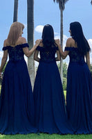 Load image into Gallery viewer, Off-the-Shoulder A-line Chiffon Bridesmaid Dress With Appliques