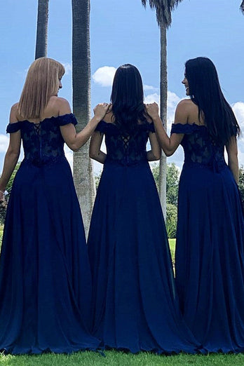 Off-the-Shoulder A-line Chiffon Bridesmaid Dress With Appliques