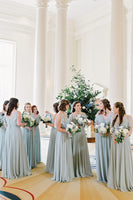 Load image into Gallery viewer, A Line Blue Chiffon Bridesmaid Dress with Pleated