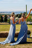 Load image into Gallery viewer, Spaghetti Straps A Line Blue Chiffon Bridesmaid Dress with Pleated