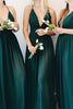 Load image into Gallery viewer, Green A-line V Neck Chiffon Bridesmaid Dress With Pleated